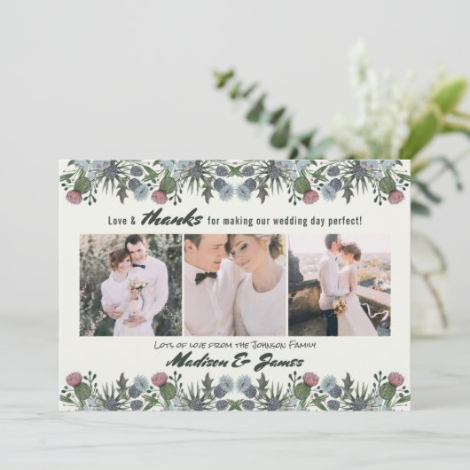 感謝していアザミ | 結婚s | 3枚のフォトカード サンキューカード (スタンド正面)