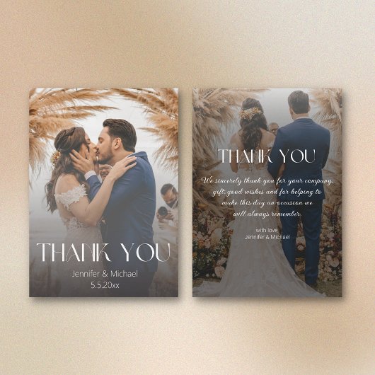 感謝していエレガントミニマル2枚の写真が消え結婚た ノートカード