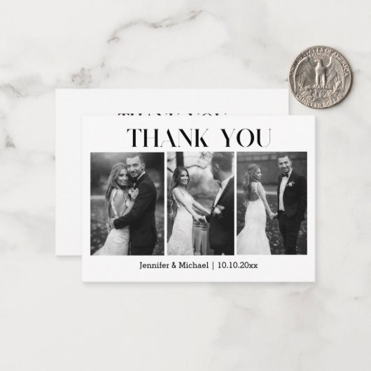 感謝していエレガント君の白黒結婚写真3枚 ノートカード (正面/裏面インサイチュ)