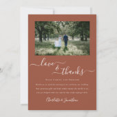 感謝していエレガント結婚2枚写真テラコッタ サンキューカード (裏面)