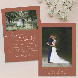感謝していエレガント結婚2枚写真テラコッタ サンキューカード