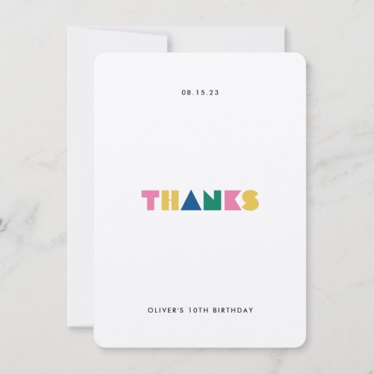 感謝していカラフル子供の誕生日パーティーサンキューカード サンキューカード (正面)