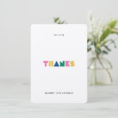 感謝していカラフル子供の誕生日パーティーサンキューカード サンキューカード (スタンド正面)