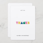 感謝していカラフル子供の誕生日パーティーサンキューカード サンキューカード (正面/裏面)