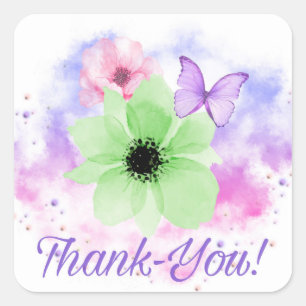 感謝していカラフルBright Flowers Sticker スクエアシール