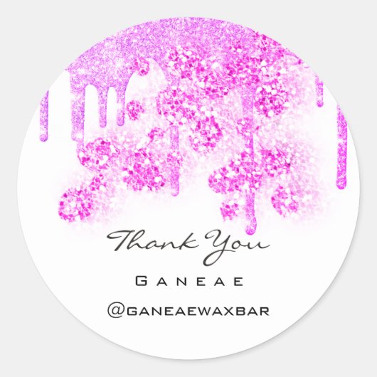 感謝していガーリーショッピングピンクグリッタードリップフローラ ラウンドシール (正面)
