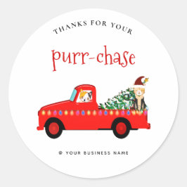 感謝していクリスマスのトラックおもしろいキャット ラウンドシール