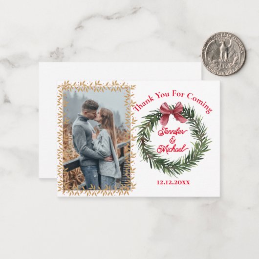 感謝していクリスマスリース結婚の写真 ノートカード (正面/裏面インサイチュ)