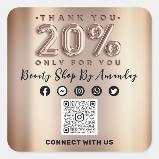 感謝していショッピングバラ20%オフQRコードオンライン社会 スクエアシール (正面)