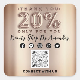 感謝していショッピングバラ20%オフQRコードオンライン社会 スクエアシール
