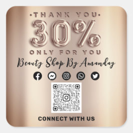 感謝していショッピングバラ30%オフQRコードオンライン社会 スクエアシール