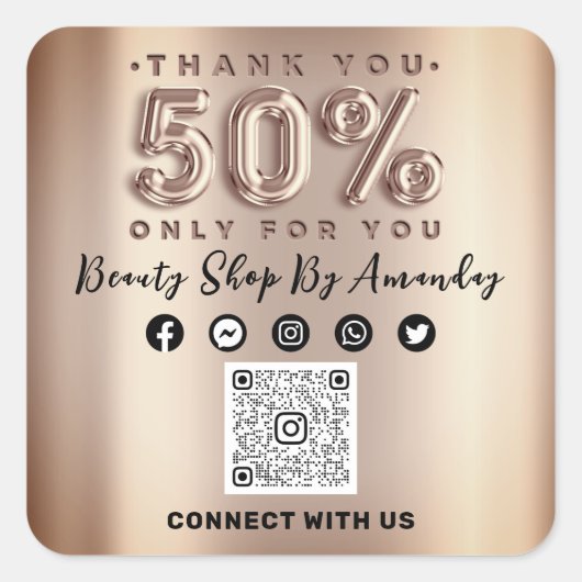 感謝していショッピングバラ50%オフQRコードオンライン社会 スクエアシール (正面)