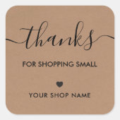 感謝していショッピング小ステッカーラベル、クラフト スクエアシール (正面)