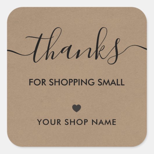 感謝していショッピング小ステッカーラベル、クラフト スクエアシール (正面)
