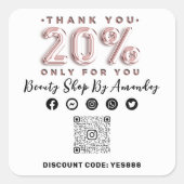 感謝していショッピング20%オフQRコードロゴ割引ホワイト スクエアシール (正面)