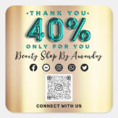 感謝していショッピング40%オフQRコードティール（緑がかった色）金ゴールド スクエアシール (正面)