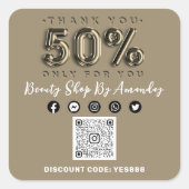感謝していショッピング50%オフQRコードセピア金ゴールド スクエアシール (正面)