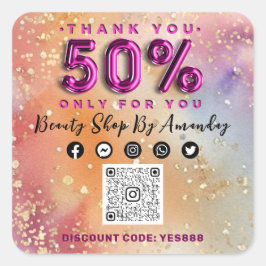 感謝していショッピング50%オフQRコードロゴ抽象芸術ピンク スクエアシール