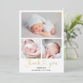 感謝していスクリプトハート4枚ベビー誕生 箔招待状 (立ち正面)