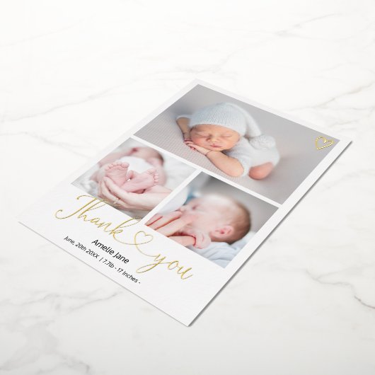 感謝していスクリプトハート4枚ベビー誕生 箔招待状 (回転した状態)
