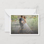 感謝していスタイリッシュ金ゴールドの結婚手書き写真 ノートカード (正面)