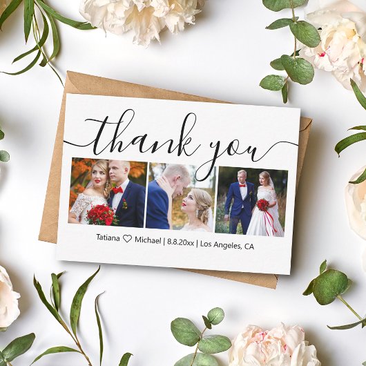 感謝していスタイリッシュ3枚の写真結婚コラージュ ノートカード