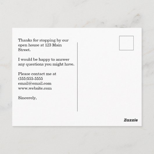 感謝していストップは我々のオープンハウスで ポストカード (裏面)