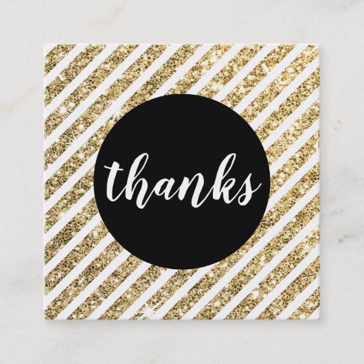 感謝していスモダントストライプブラック金ゴールドグリッター スクエア名刺 (正面)