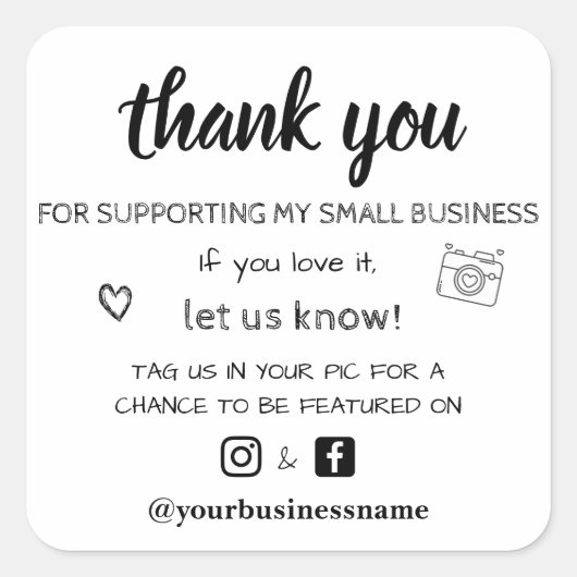 感謝していスモールビジネスfacebook instram モダン スクエアシール (正面)