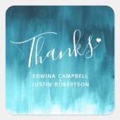 感謝していティール(緑がかった色)アクア水彩洗浄結婚式用シール スクエアシール (正面)