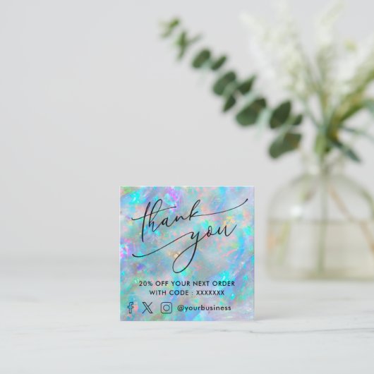 感謝していテクスチインスパイアャ割引カード スクエア名刺 (スタンド正面)