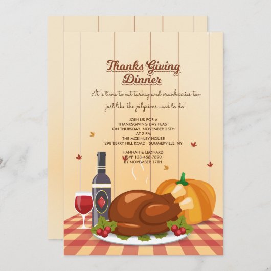 感謝していディナー招待状 招待状 (正面/裏面)