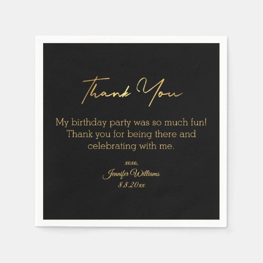 感謝していハッピーバースデーブラックミニマルゴールデン スタンダードカクテルナプキン (正面)