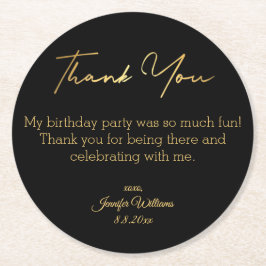 感謝していハッピーバースデーブラック金ゴールドミニマルシック ラウンドペーパーコースター