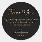 感謝していハッピーバースデーブラック金ゴールドミニマル ラウンドシール (正面)
