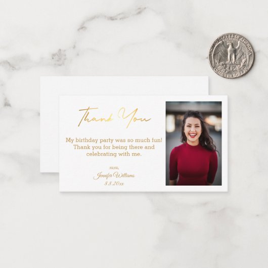 感謝していハッピーバースデー金ゴールド写真シック ノートカード (正面/裏面インサイチュ)