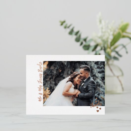感謝していハート結婚のフォトフォイルはがき 箔招待状ポストカード (立ち正面)