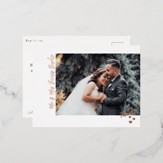 感謝していハート結婚のフォトフォイルはがき 箔招待状ポストカード (正面/裏面)