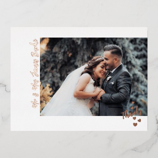 感謝していハート結婚のフォトフォイルはがき 箔招待状ポストカード (正面)