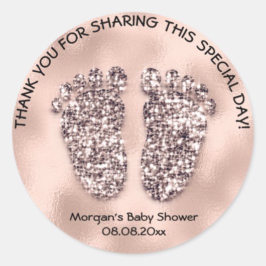 感謝していバラスキニーグリッター足ベビーシャワー好意 ラウンドシール (正面)