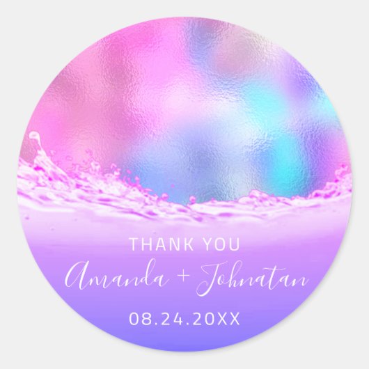 感謝していバラ名日付スパークパステル波ピンク ラウンドシール (正面)