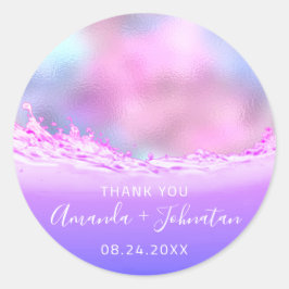 感謝していバラ名日付スパークパステル波ピンク ラウンドシール