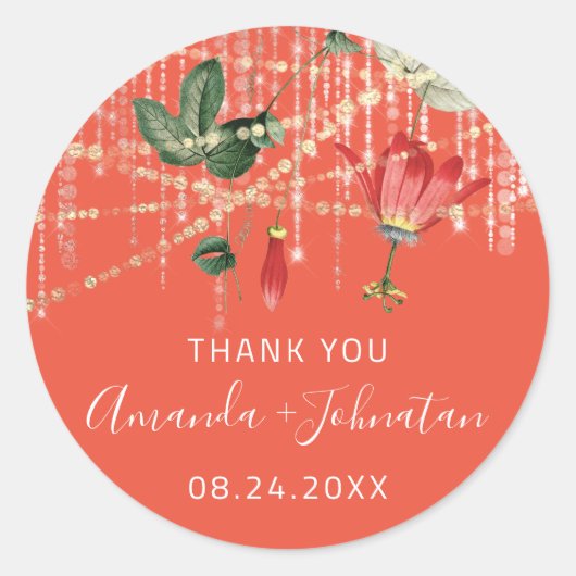 感謝していバラ名日付ホワイトコーラルゴールデンストリングアイビー ラウンドシール (正面)