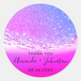 感謝していバラ名日付火花グラデーション波明るい赤紫色 ラウンドシール