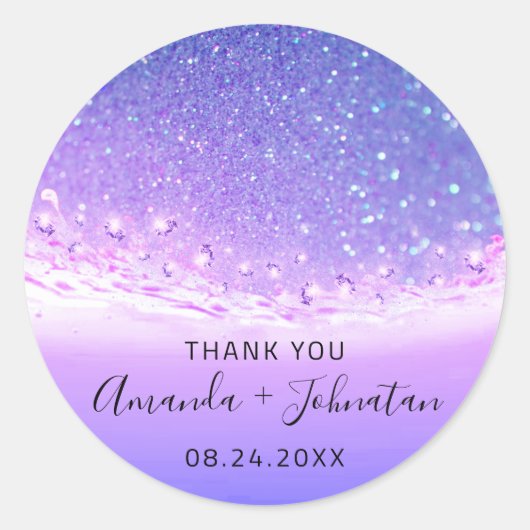 感謝していバラ名日付火花ビーチ波紫色1 ラウンドシール (正面)