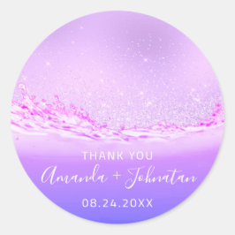 感謝していバラ名日付火花紫色の波ピンク ラウンドシール