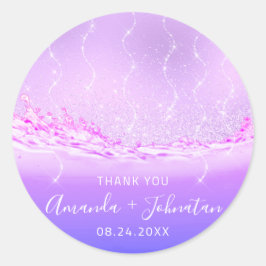 感謝していバラ名日付火花紫色の波ピンク ラウンドシール