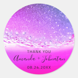 感謝していバラ名Date火花ビーチ波形明るい赤紫色 ラウンドシール