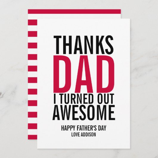 感謝していパパお父さんの日素晴らし札を出した サンキューカード (正面/裏面)