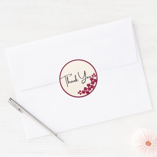 感謝していフローラのラウンド結婚レッドレーシ ラウンドシール (封筒)